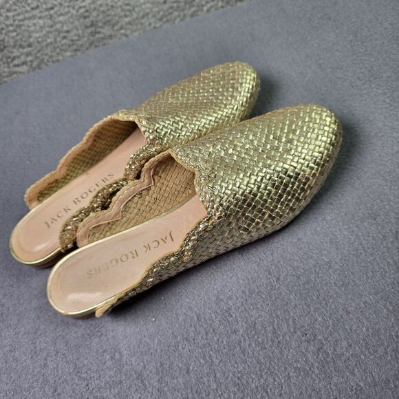 Jack Rogers Gold Woven Mule Flat 8.5 Metallic Slip On Resort Shoe Comfortable - Picture 3 of 6